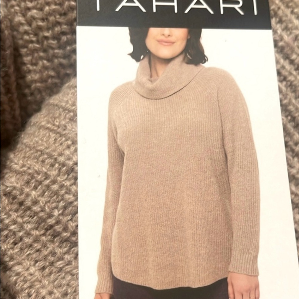 Tahari Women's beige Cowl Neck Sweater size S, NWT 55% Merino wool - Picture 1 of 3